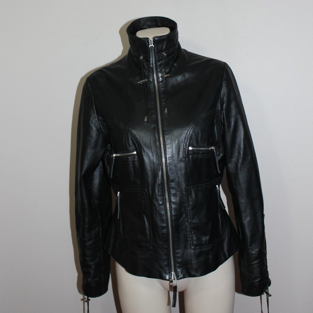 Black Leather Zip-Front Women's Jacket